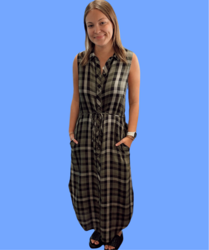 Bella Dahl Olive Plaid Dress