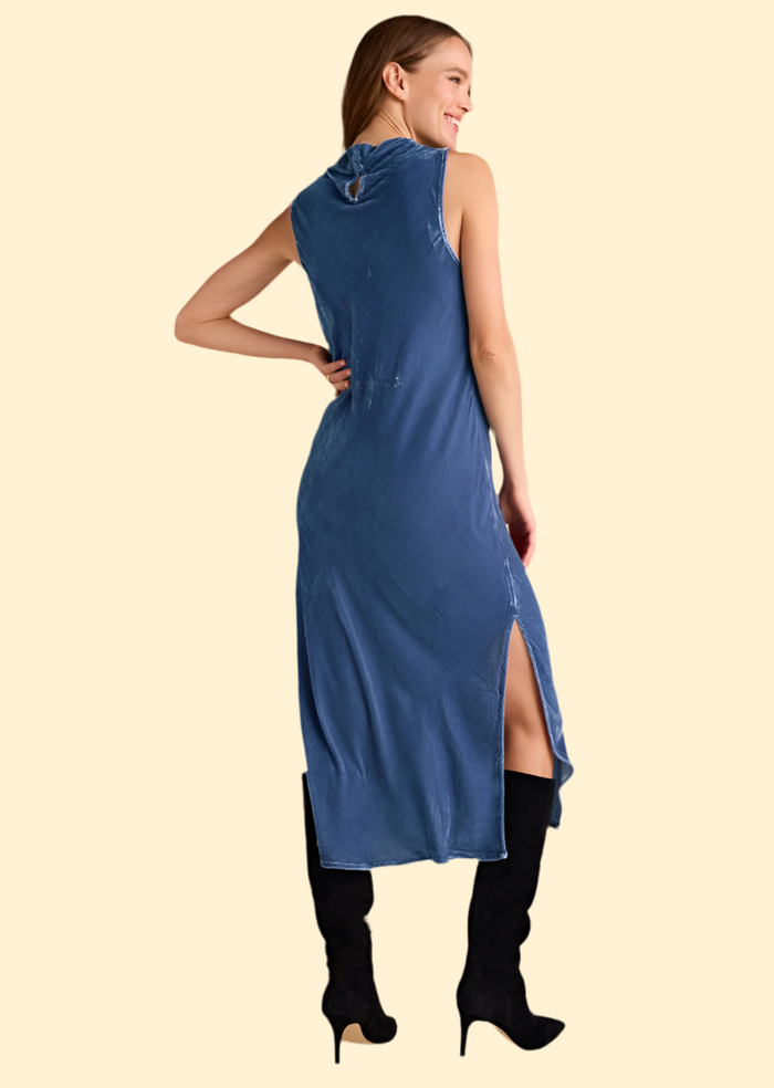 Bella Dahl Velvet Mock Neck Dress Nordic Blue