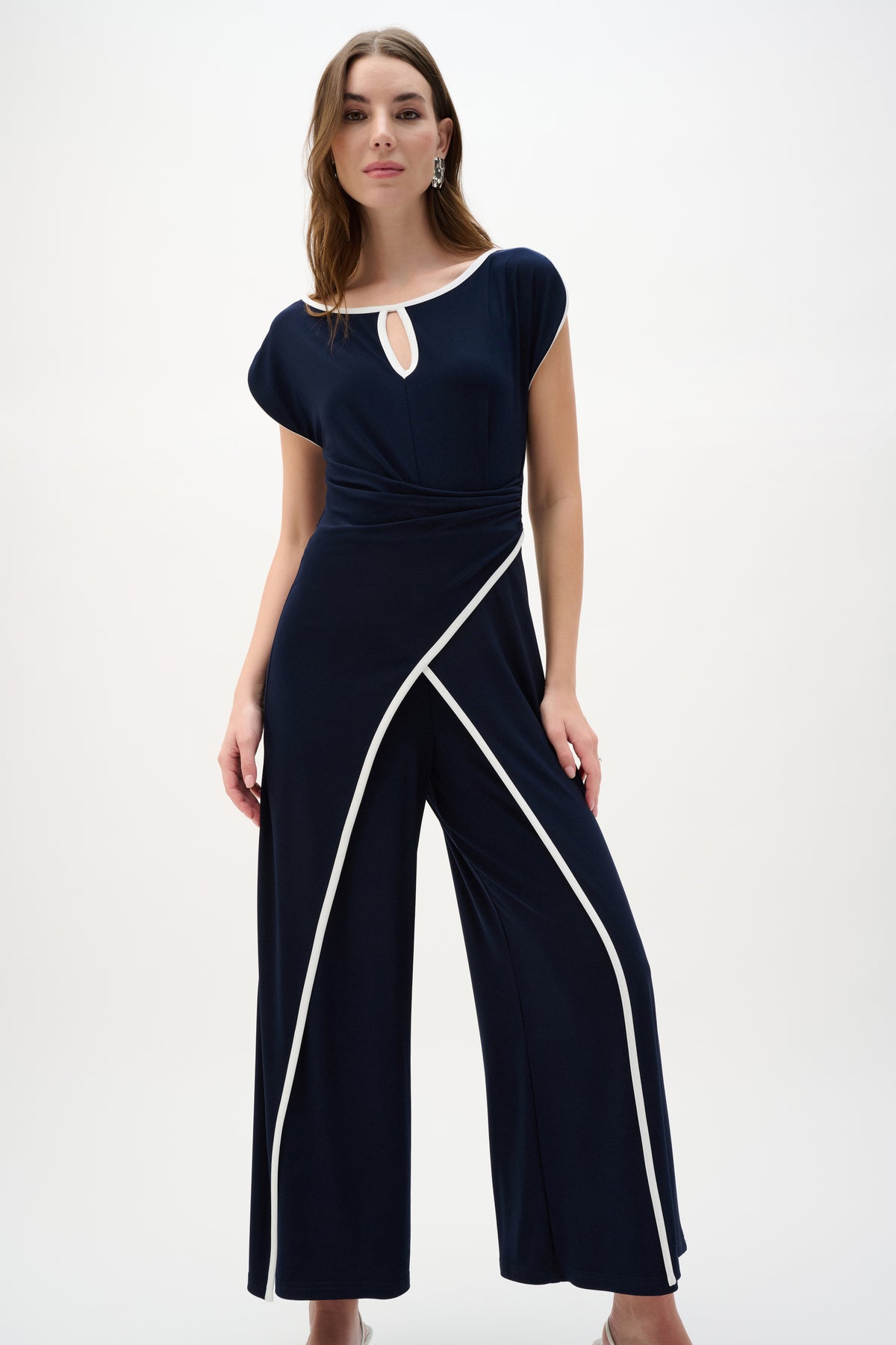 Silky Knit Culotte Jumpsuit With Draped Bodice