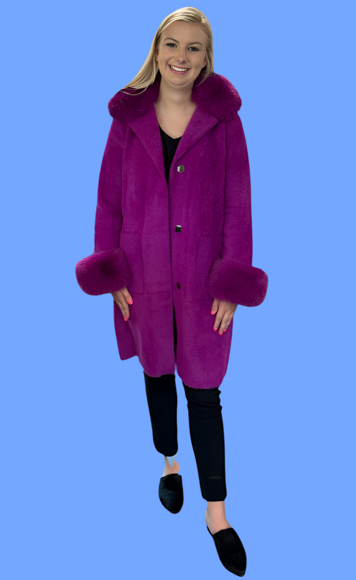 Joseph Ribkoff Fuchsia Faux Fur Coat