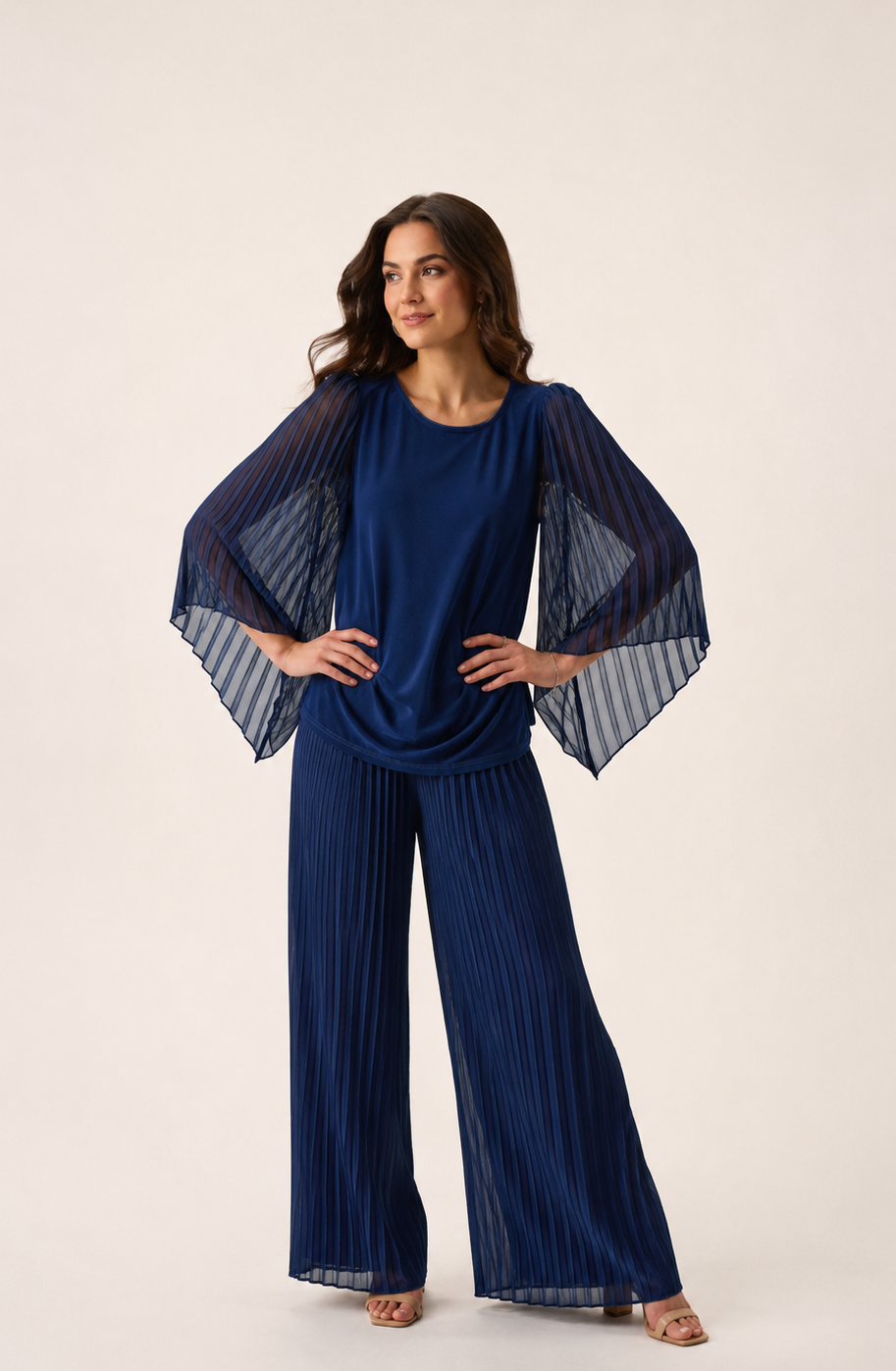 Joseph Ribkoff Silky Knit Straight Top with Pleated Chiffon Sleeves