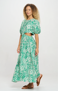 Verdant Paisley Cut-Out Maxi Dress