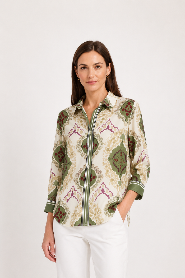 Lysse Ishani Roll Tab Printed Shirt