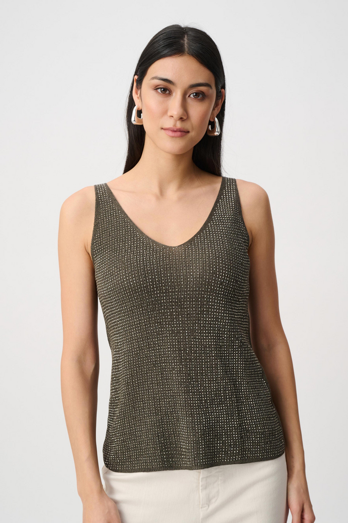 Metallic Knitted Camisole with Rhinestones