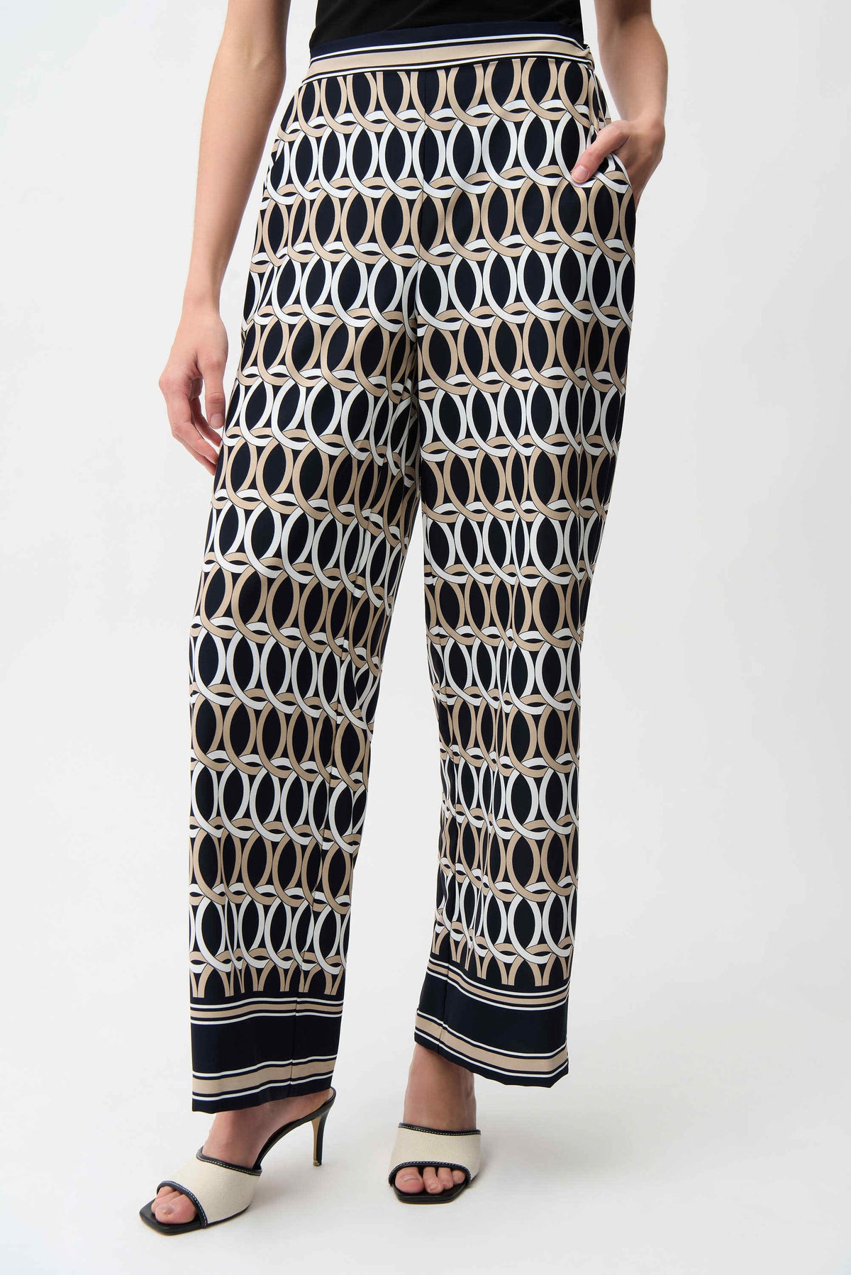 Joseph Ribkoff Recycled Woven Geometric Print Wide Leg Pull-On Pants