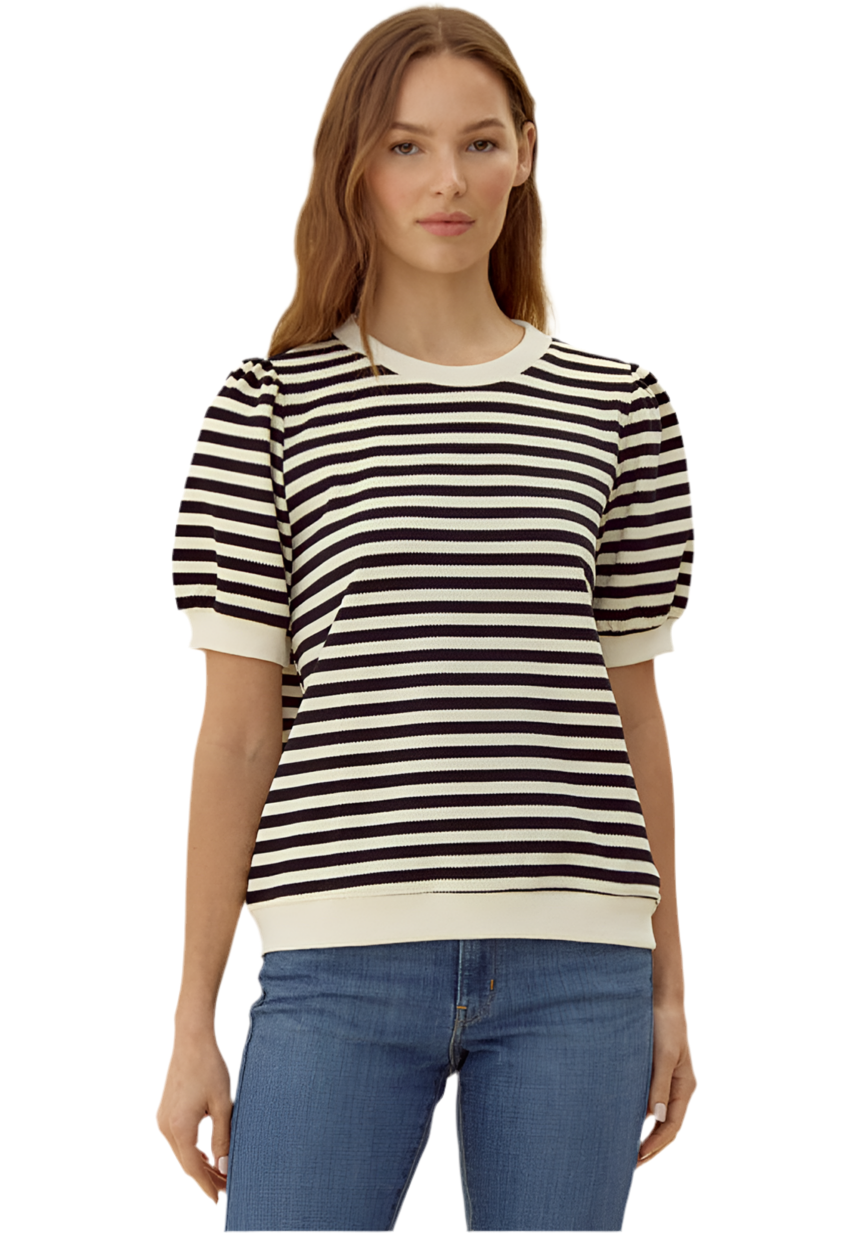 Jodifl Striped Top With Short Puffed Sleeves