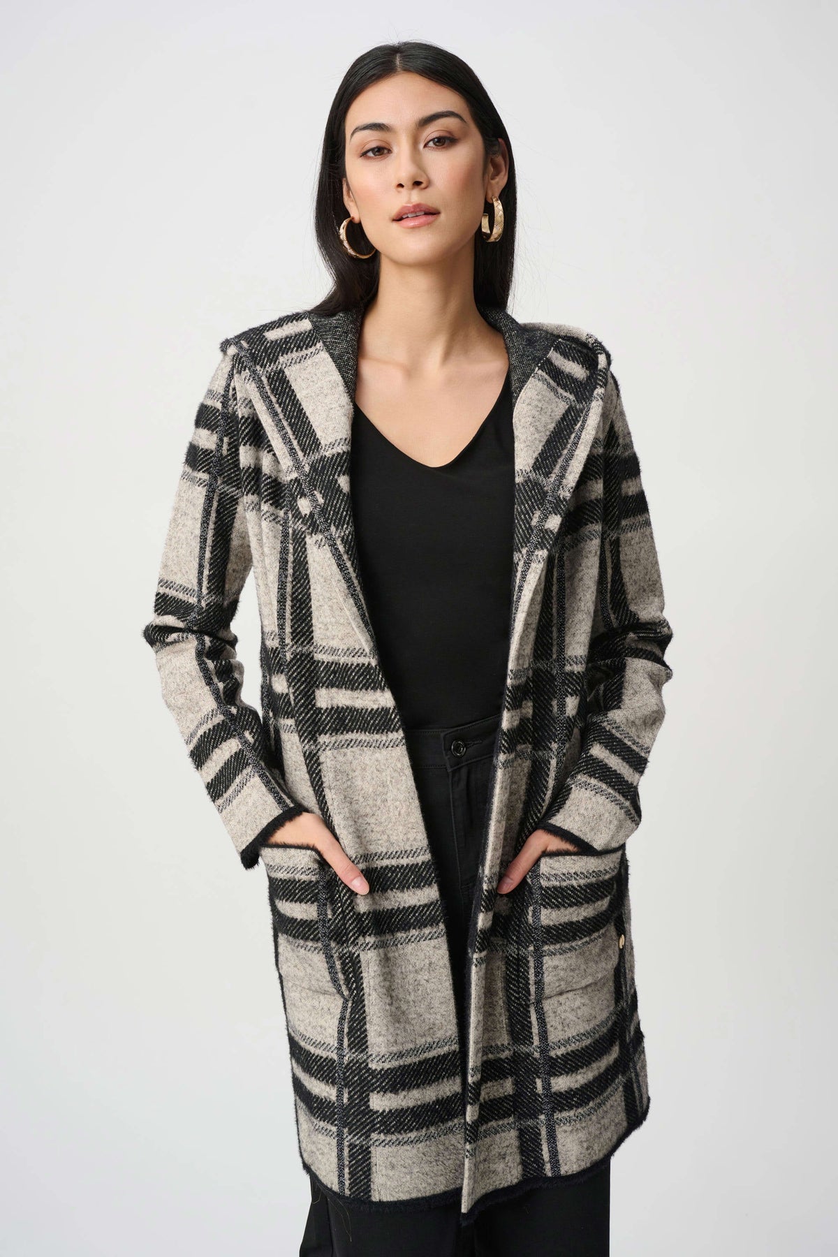 Brushed Jacquard Plaid Hooded Jacket