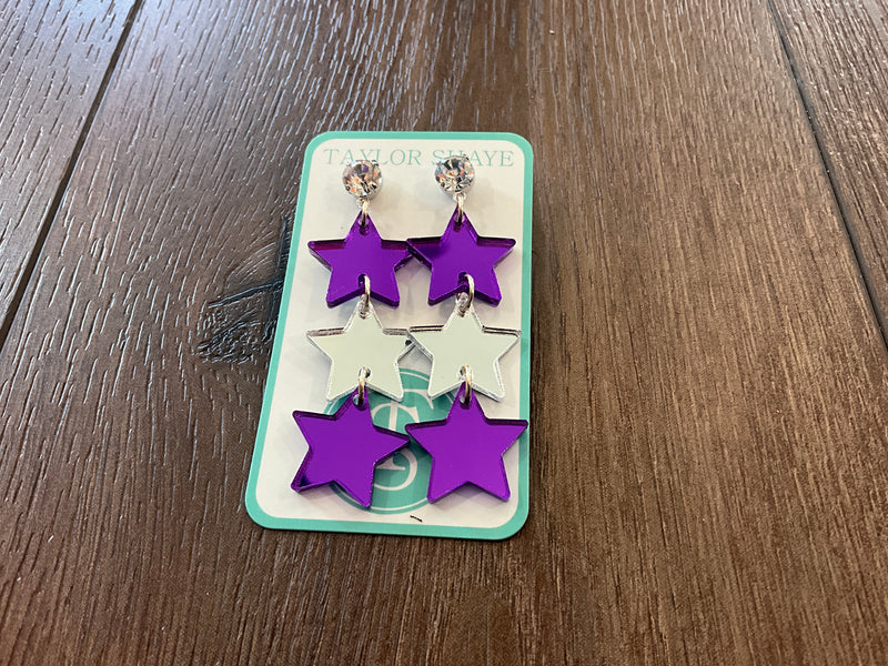 Purple Triple Star Earrings