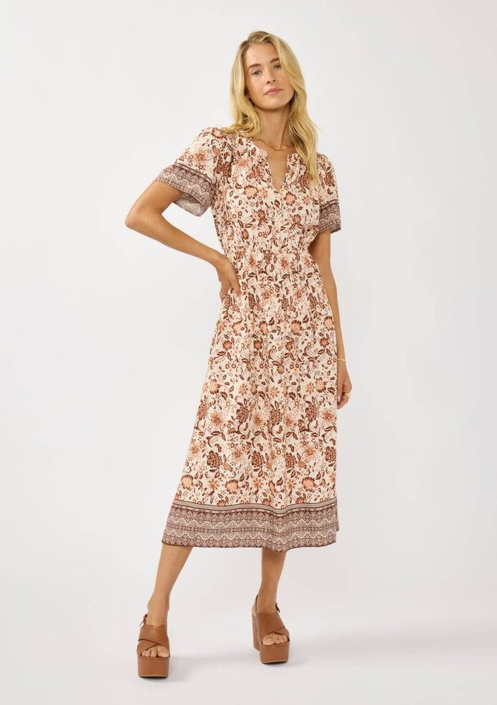 Placket Smocked Midi Dress
