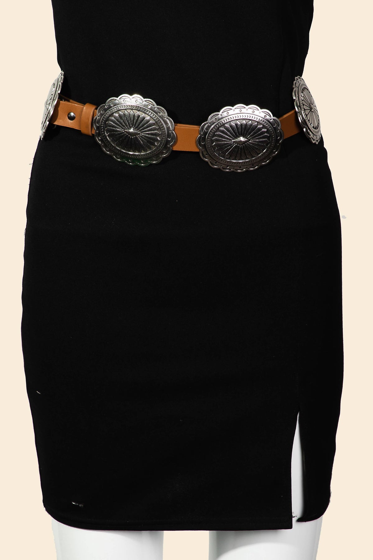 Large Concho Disc Western Vegan Leather Belt