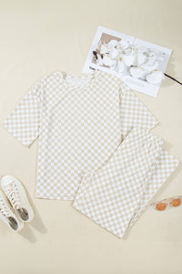 Checkered Print Half Sleeve Tee 2pcs Lounge Pant Set