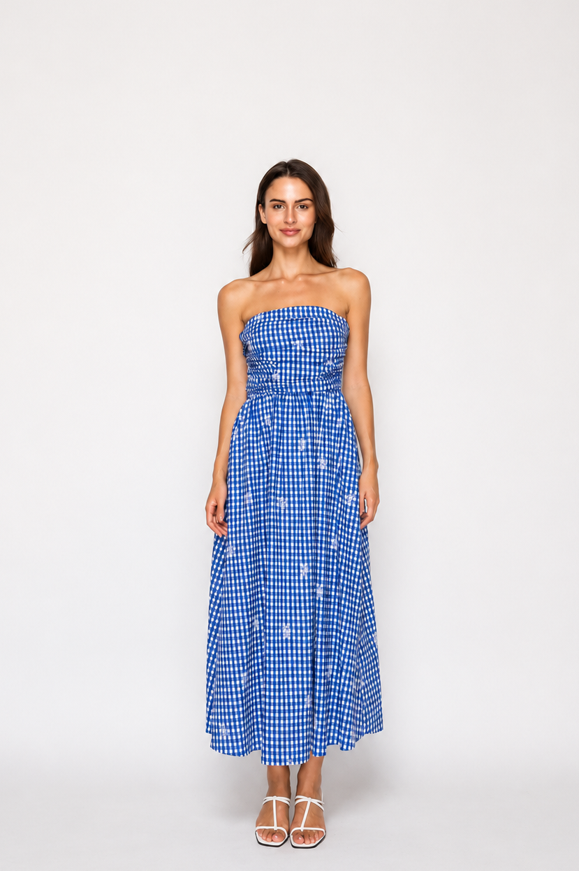 Azure Lace Tube Maxi Dress