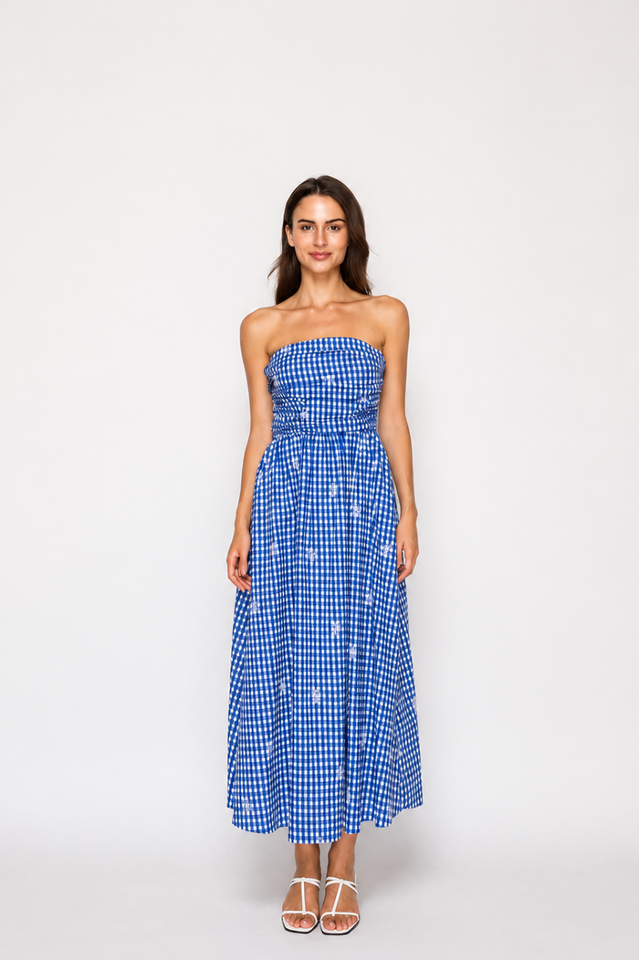 Azure Lace Tube Maxi Dress