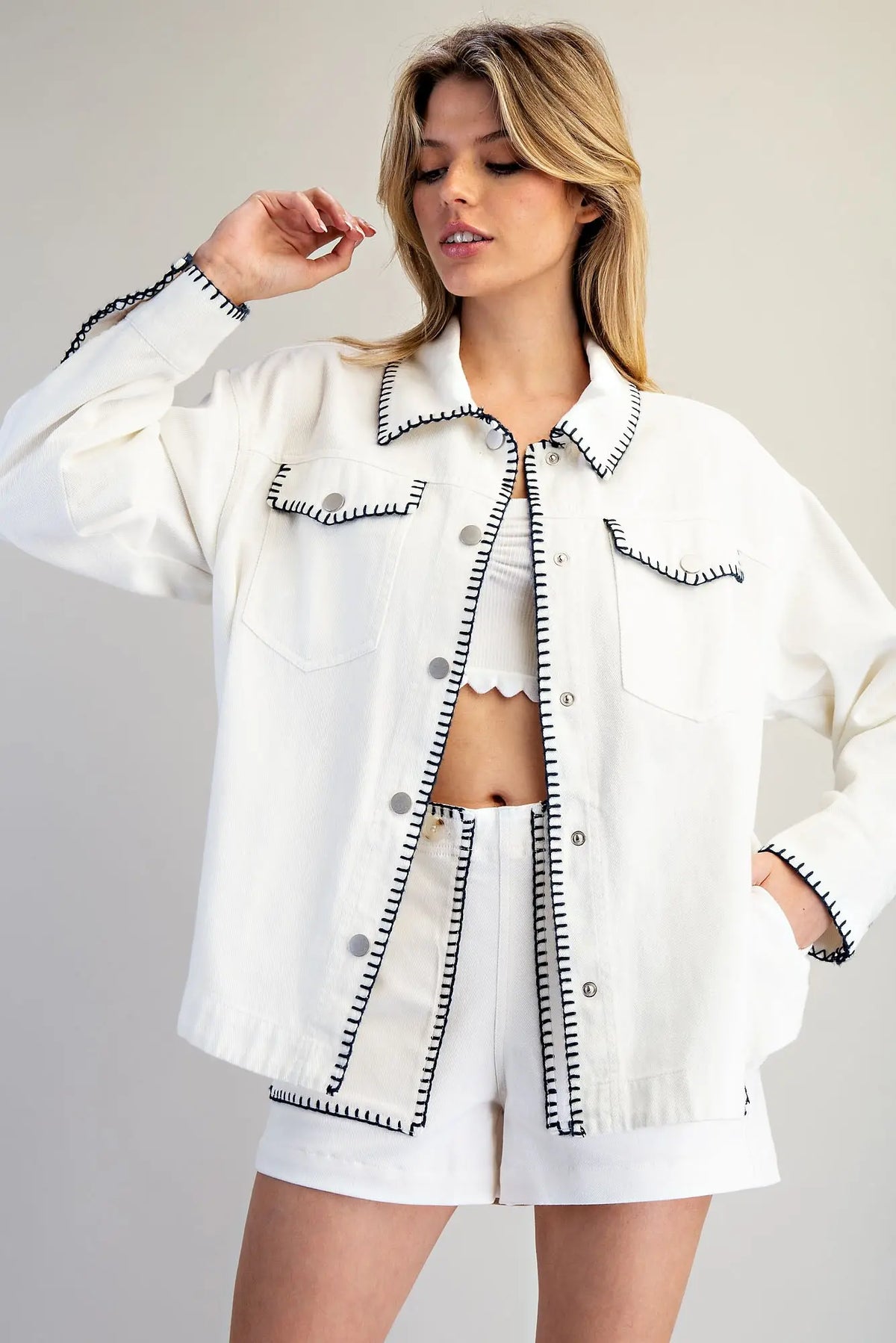 EE:SOME Soft Washed Button Down Whipstitch Jacket