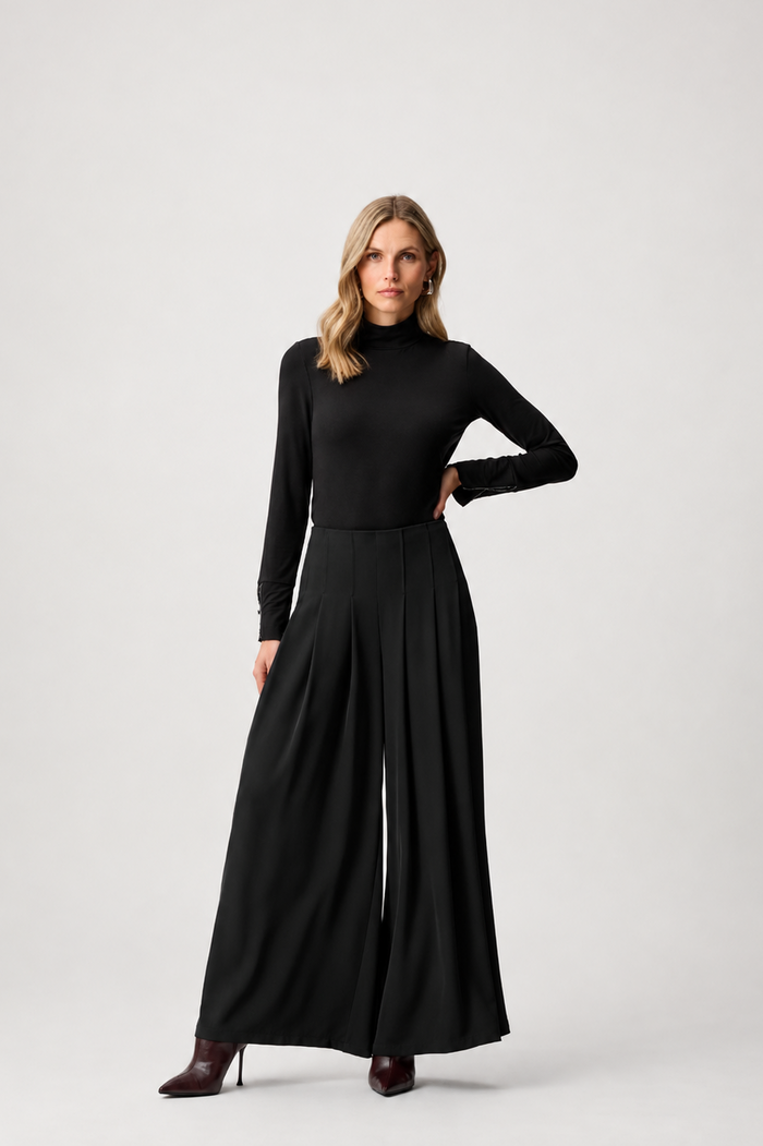 Woven Twill Wide-Leg Pants