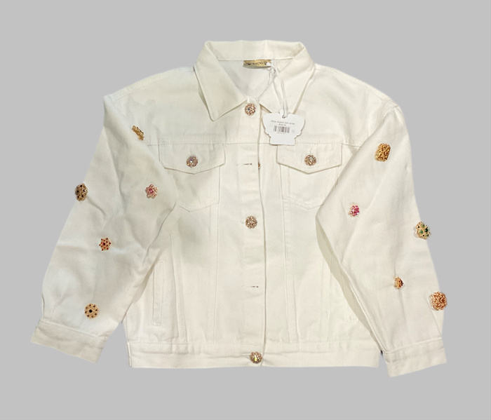 White Jeweled Jean Jacket