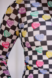 Keigan Mesh Top- Checkered Conversation Hearts