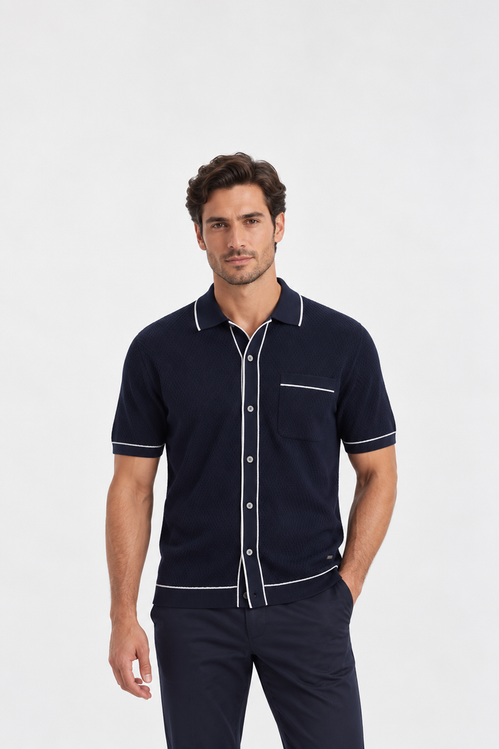Bugatchi Black Geometric Knit Shirt