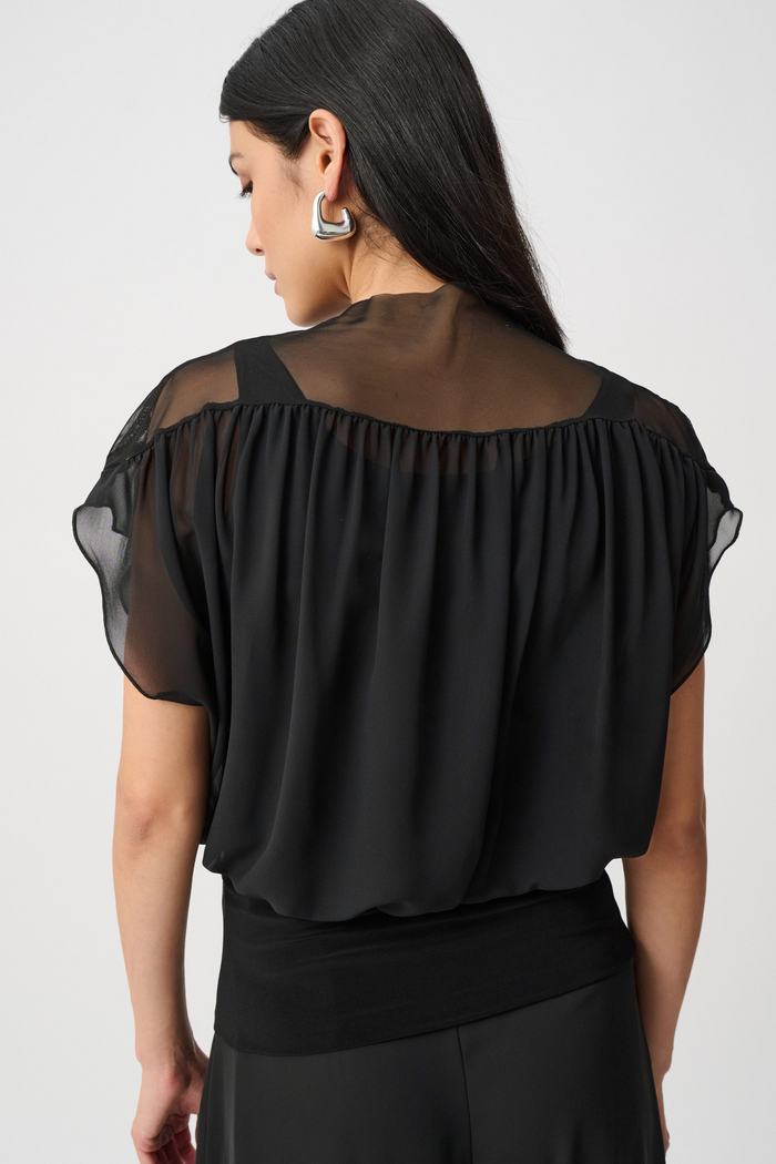 Chiffon And Silky Knit Blouson Top