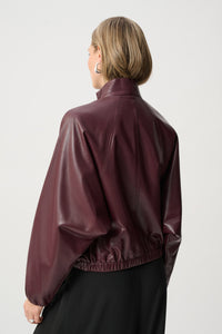 Leatherette Mock-Neck Bomber Jacket