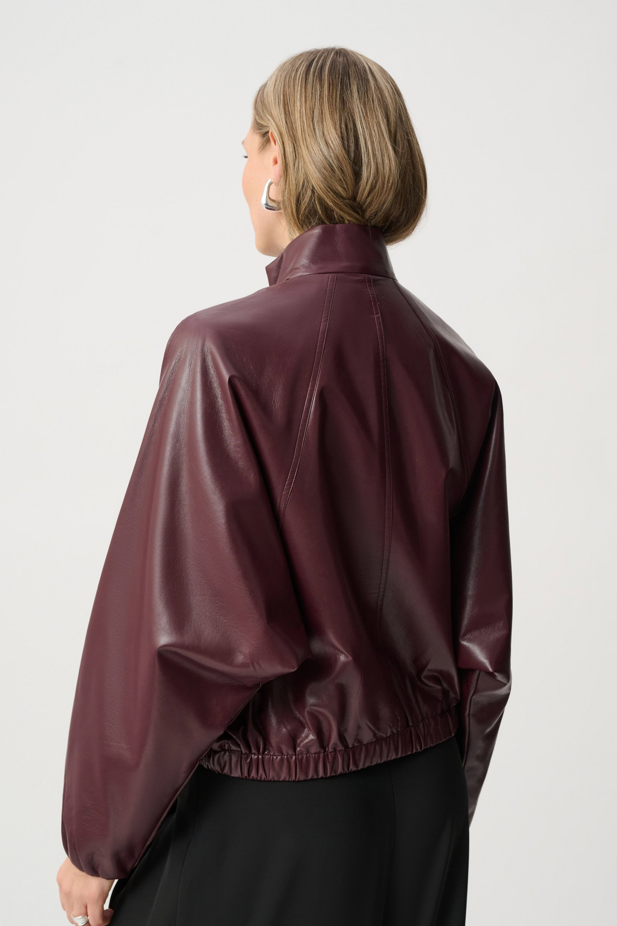 Leatherette Mock-Neck Bomber Jacket