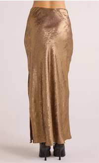 Side Slit Bias Maxi Skirt - Gold Metallic