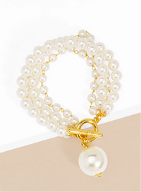 Multistrand Pearl Charm Toggle Bracelet