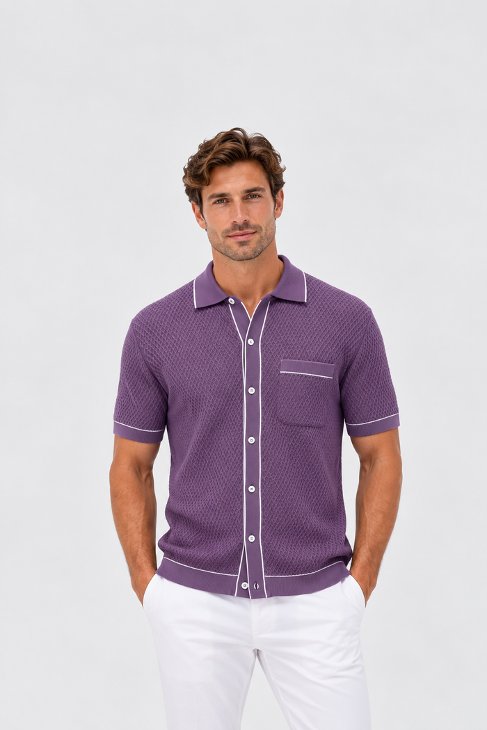 Bugatchi Plum Geometric Knit Shirt