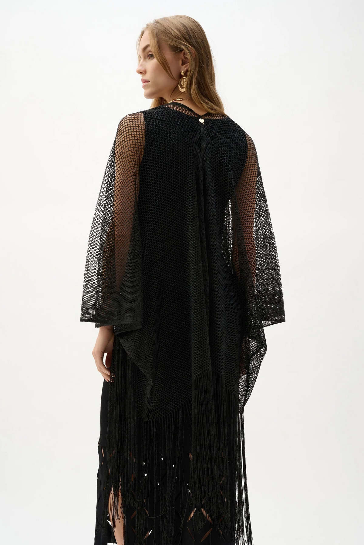 Joseph Ribkoff Open Stitch Draped Cover-Up With Fringe