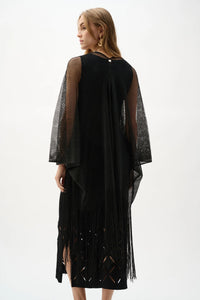 Joseph Ribkoff Open Stitch Draped Cover-Up With Fringe