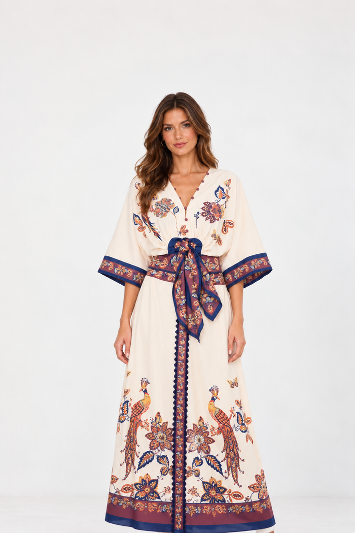 Lynette Bird Print Tie Front Top