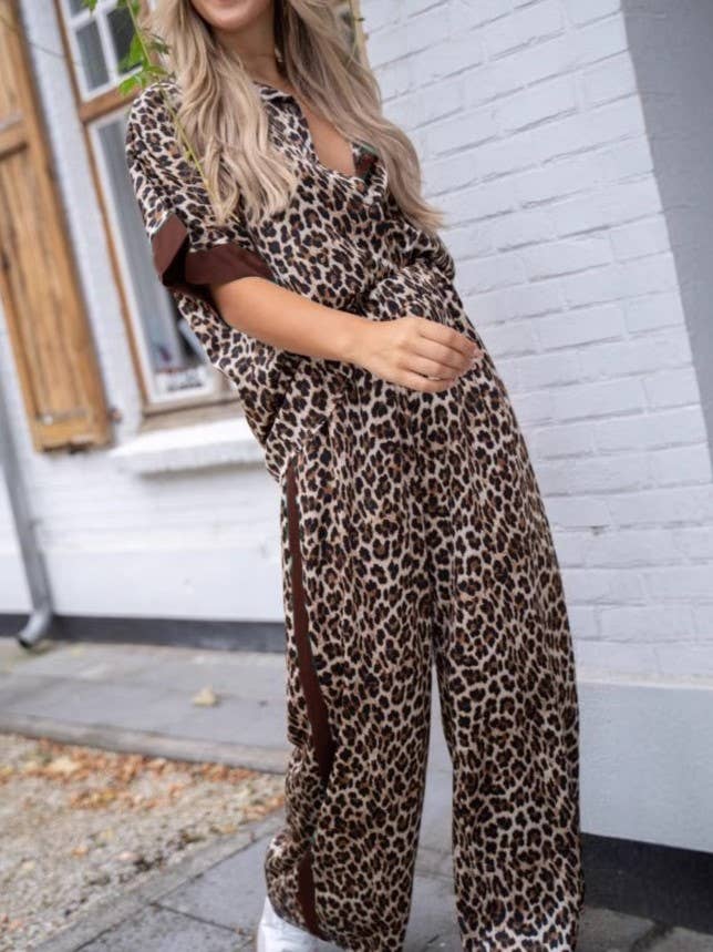 Street Wild Leopard Print Contrast Trim Lounge Set