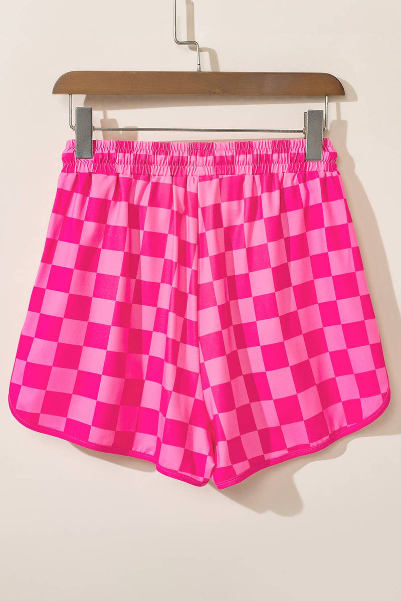 Checkered Drawstring Elastic Waist Casual Shorts