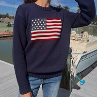 American flag jacquard knit pullover sweater