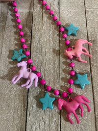 Pink Ponies & Stars Necklace 