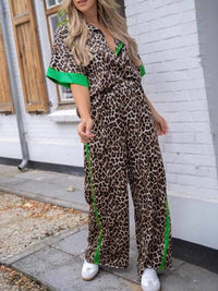 Street Wild Leopard Print Contrast Trim Lounge Set