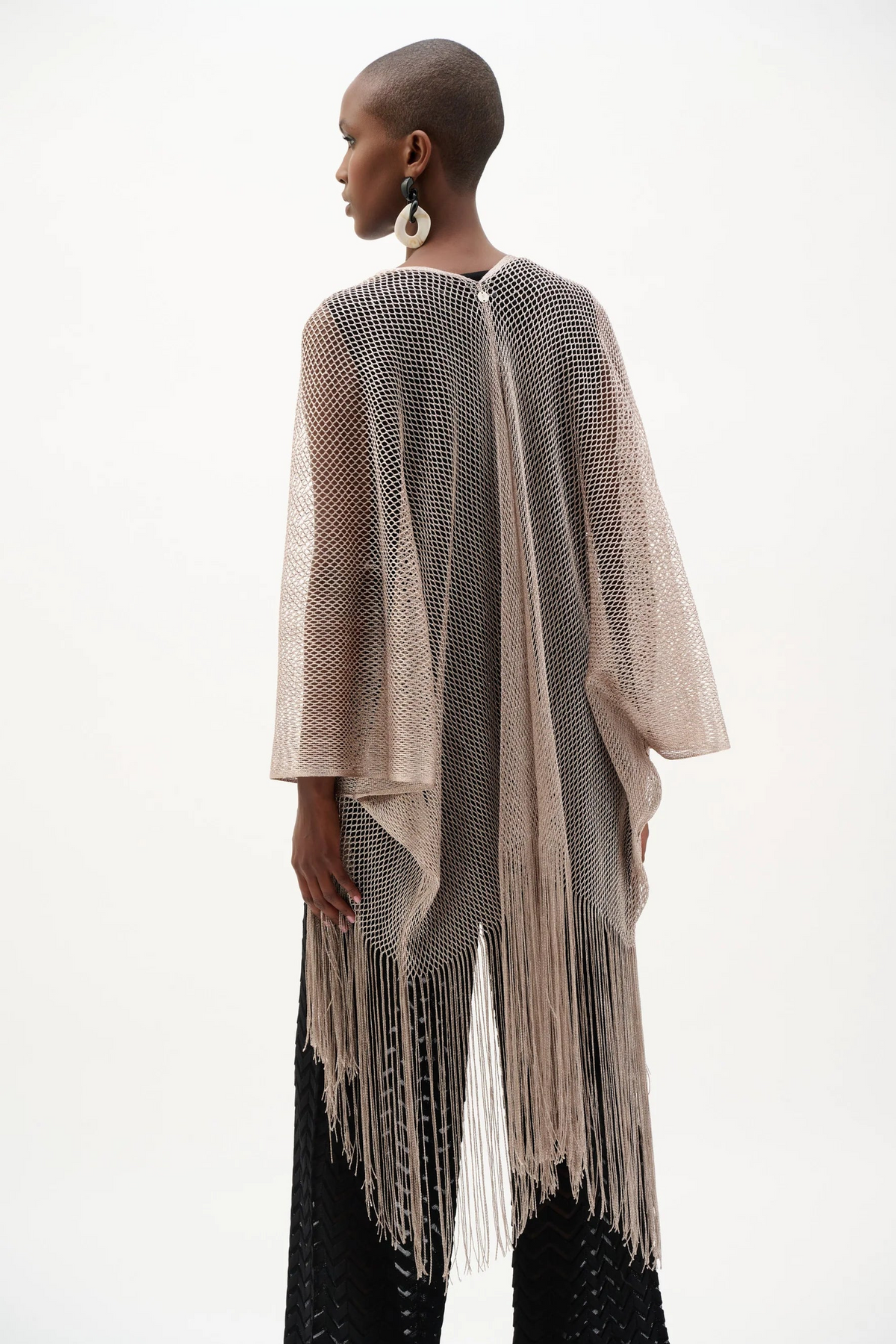 Joseph Ribkoff Open Stitch Draped Cover-Up With Fringe