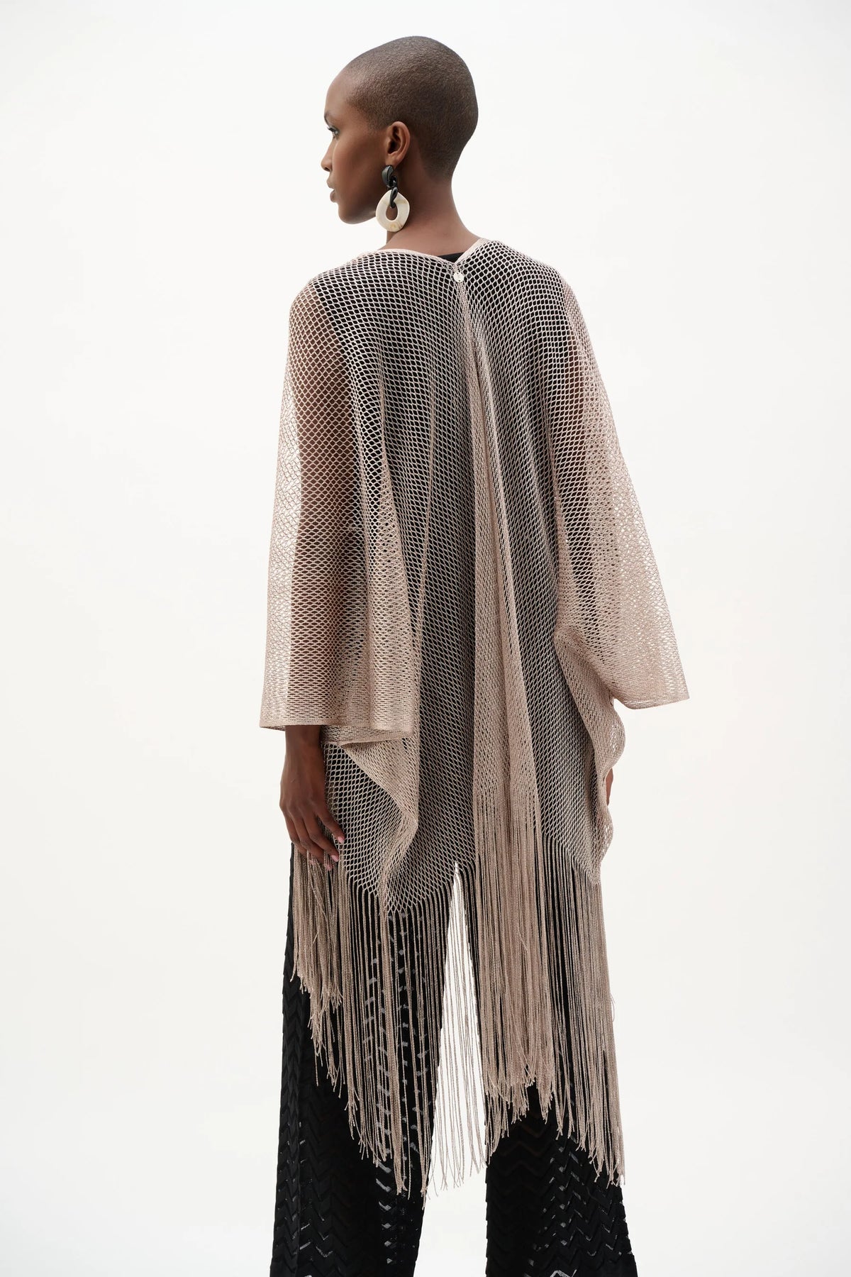 Joseph Ribkoff Open Stitch Draped Cover-Up With Fringe