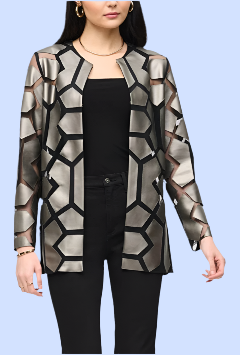 Joseph Ribkoff Laser-Cut Leatherette on Mesh Jacket