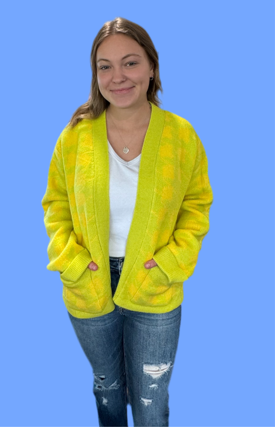 Shine Bright Houndstooth Sweater (Yellow/Lime)