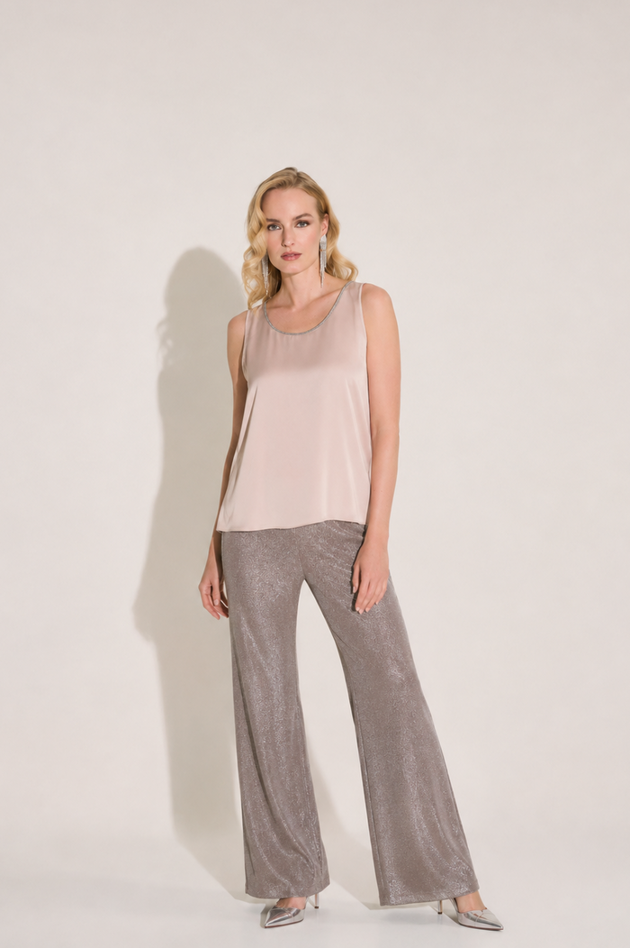 Joseph Ribkoff Signature | Recycled Satin Top with Rhinestone Trim