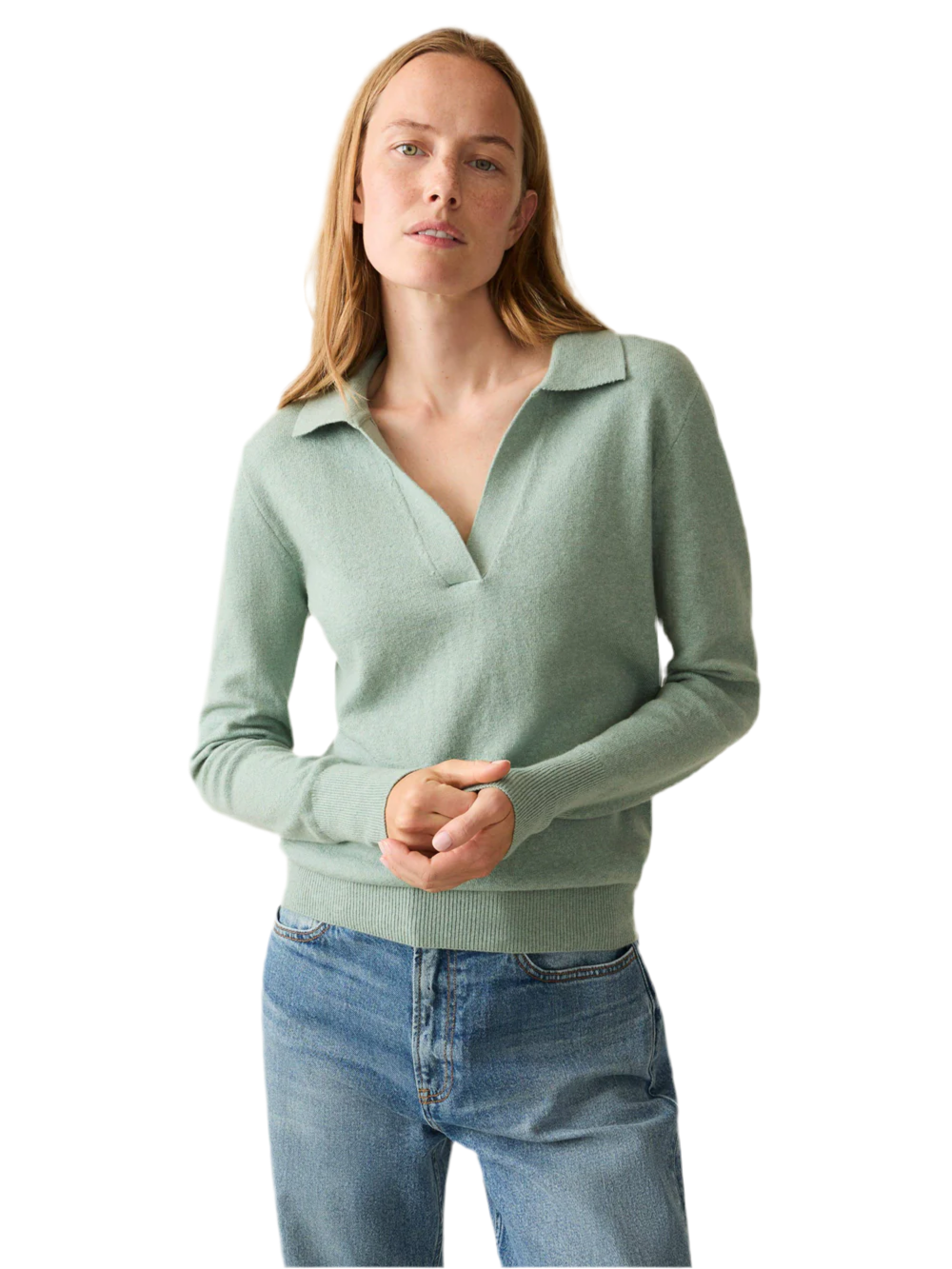 Faherty Jackson Sweater Polo Jadeite Heather