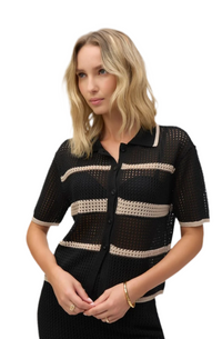 Joseph Ribkoff Sweater Knit Open Stitch Stripe Cover Up
