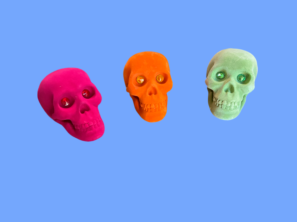 Flocked Skulls with Gem Eyes