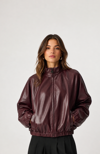 Leatherette Mock-Neck Bomber Jacket