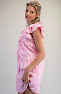 Pink Striped Drawstring Mini Dress