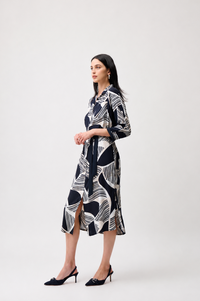 Joseph Ribkoff Satin Back Crepe Geometric Print Shirt Dress With Sash