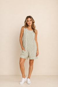 Textured Stripe Back Detail Romper