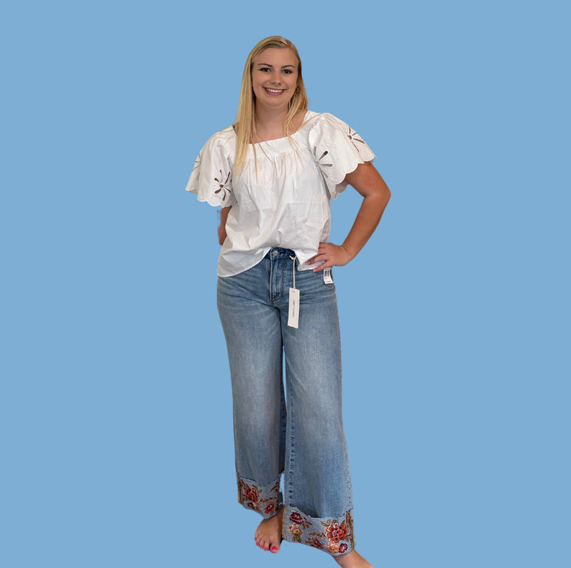 Driftwood Wide Leg Flower Jeans