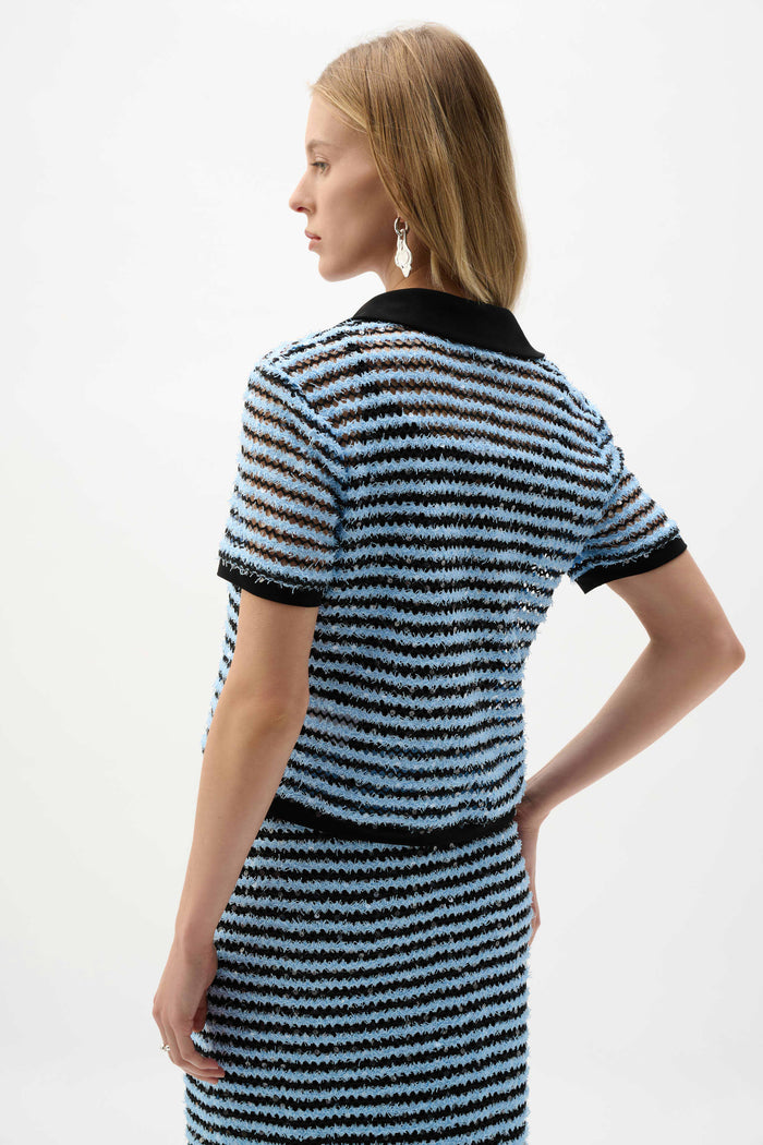 Joseph Ribkoff Novelty Stripe Boxy Top With Polo Collar